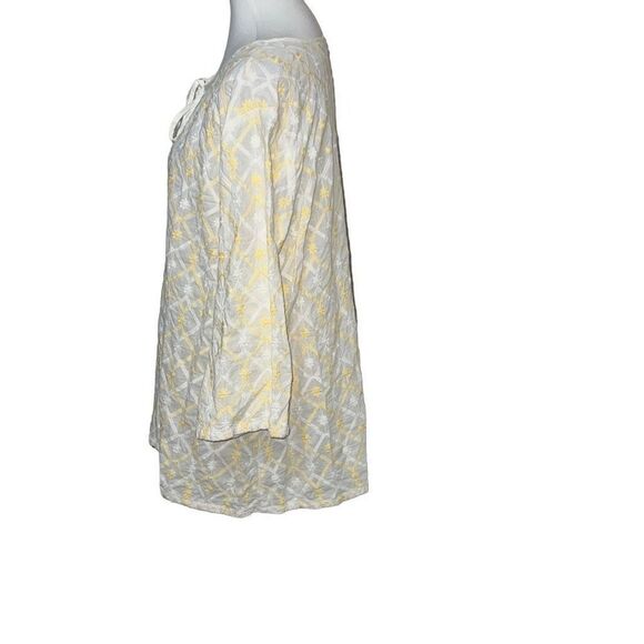 Tommy Bahama Cotton Embroidered Tunic Top White Yellow Coastal Sz XL X-Large - Picture 2 of 7
